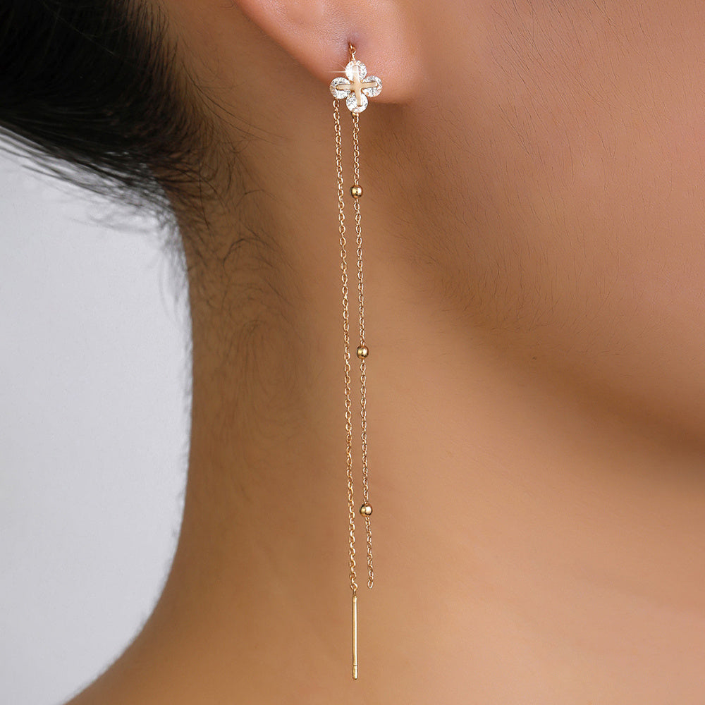 Gold Earrings with Jesus Cross and Zircon