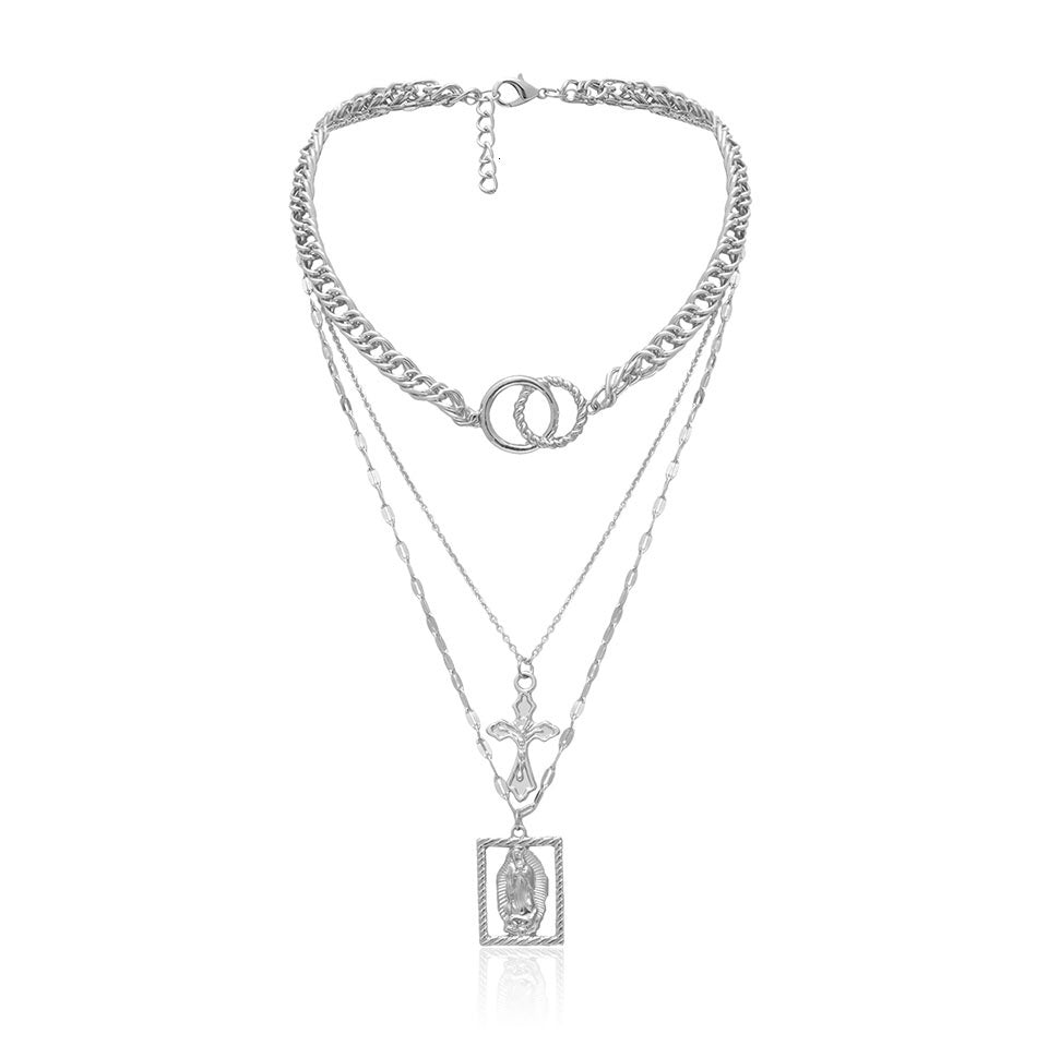 Collier Vintage À Double Anneau Multicouche Avec Jésus