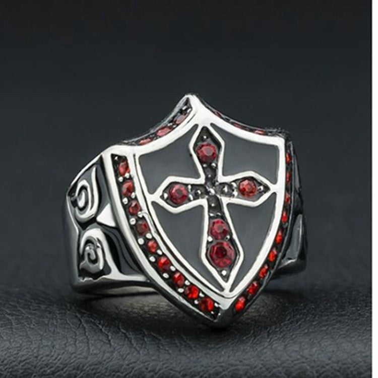 Bague Avec Croix De Jésus Et Diamant Rouge