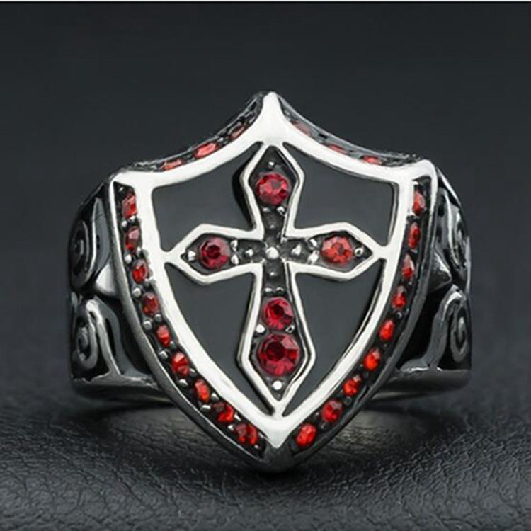 Bague Avec Croix De Jésus Et Diamant Rouge
