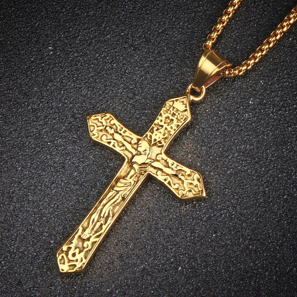 Collier en Acier Titane avec Pendentif Croix de Jésus