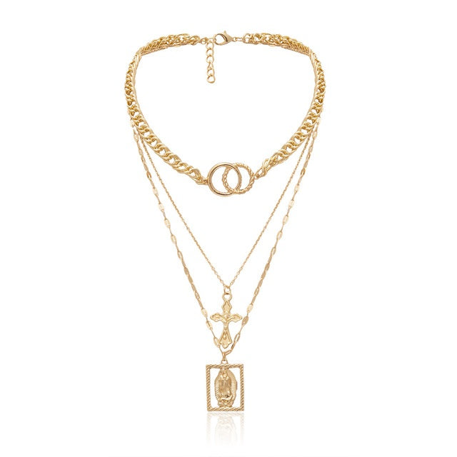 Collier Vintage À Double Anneau Multicouche Avec Jésus