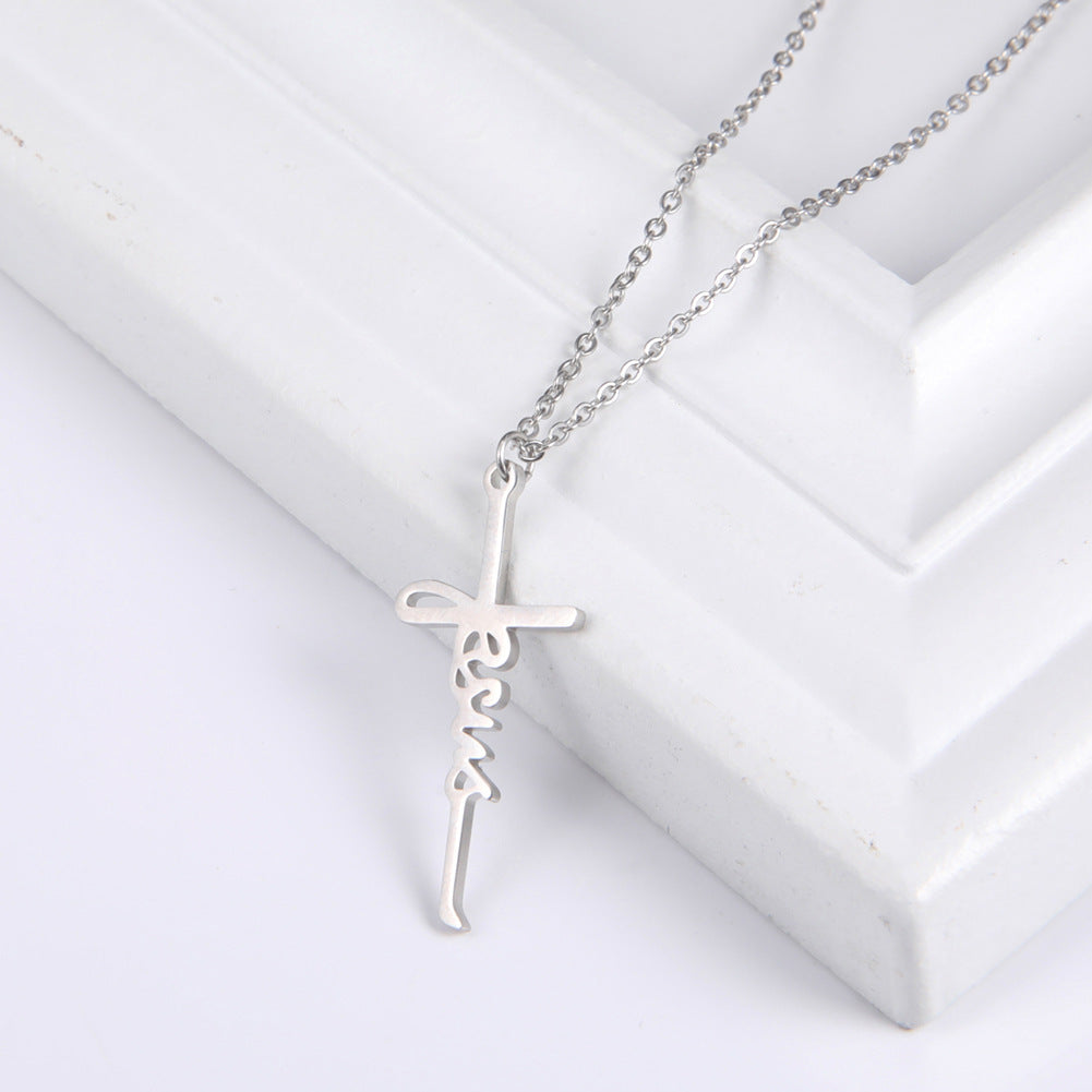 Collier en Acier Inoxydable avec Pendentif Croix de Jésus