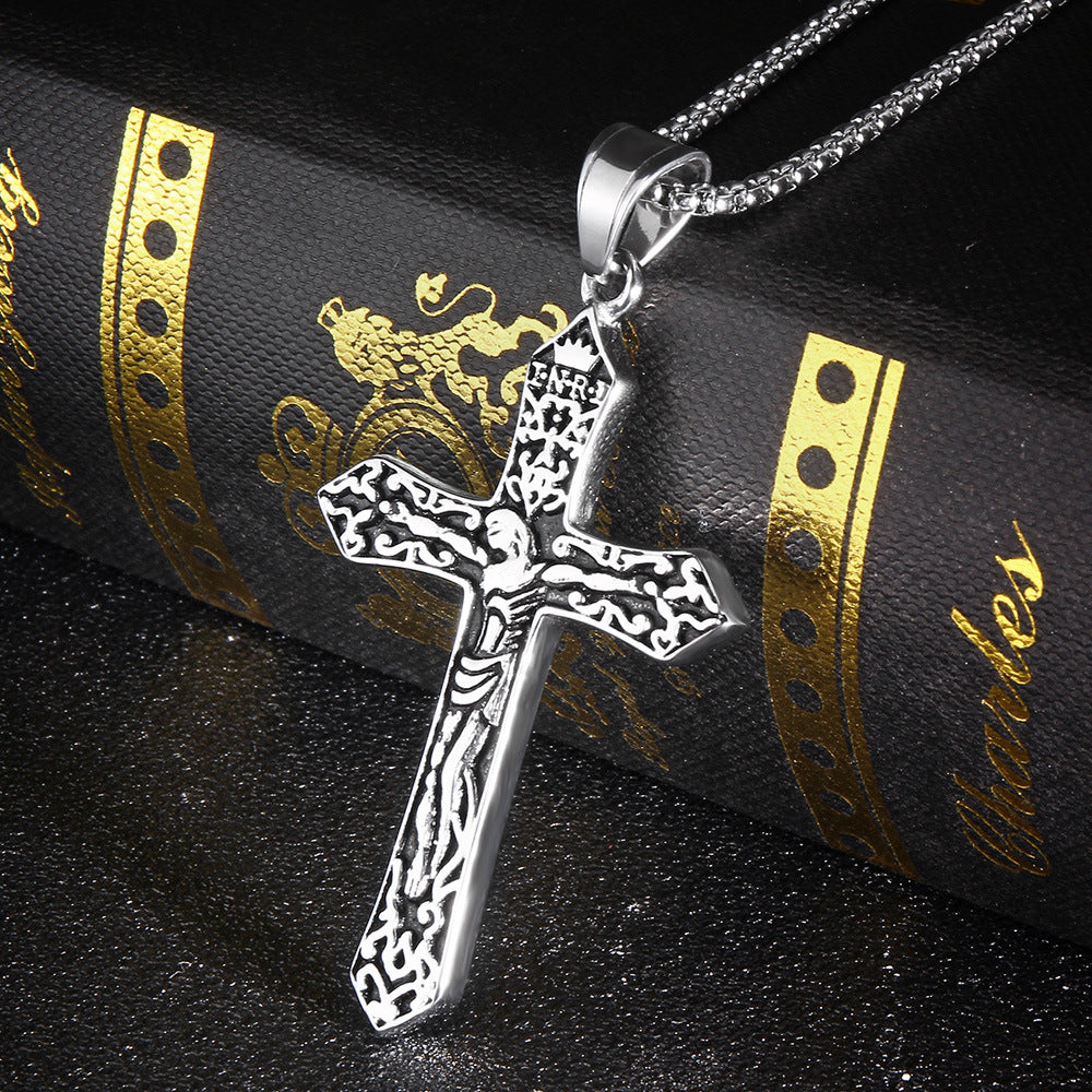 Collier en Acier Titane avec Pendentif Croix de Jésus