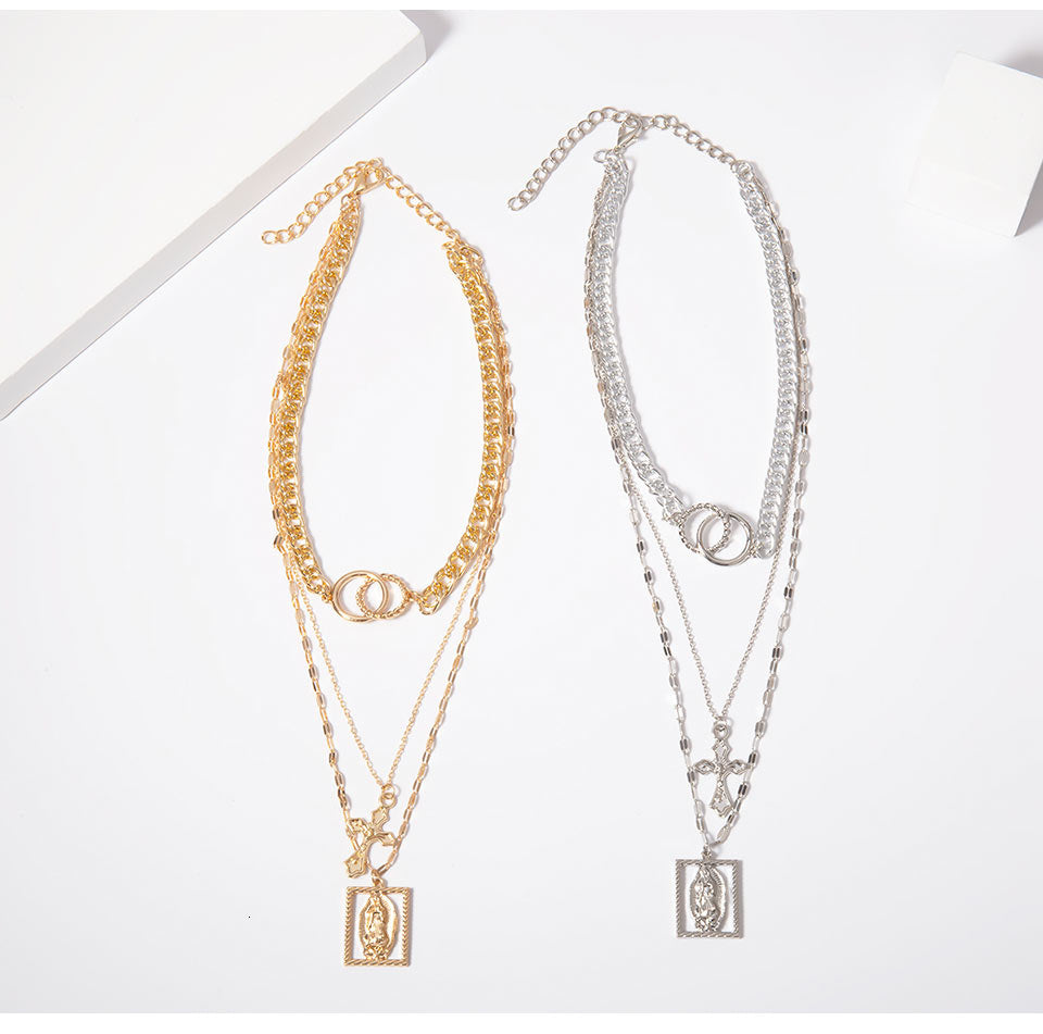 Collier Vintage À Double Anneau Multicouche Avec Jésus