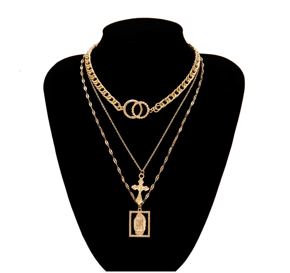 Collier Vintage À Double Anneau Multicouche Avec Jésus