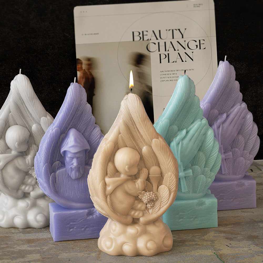 Moule en Silicone pour Bougie - Ailes d'Ange avec Prière de Jésus