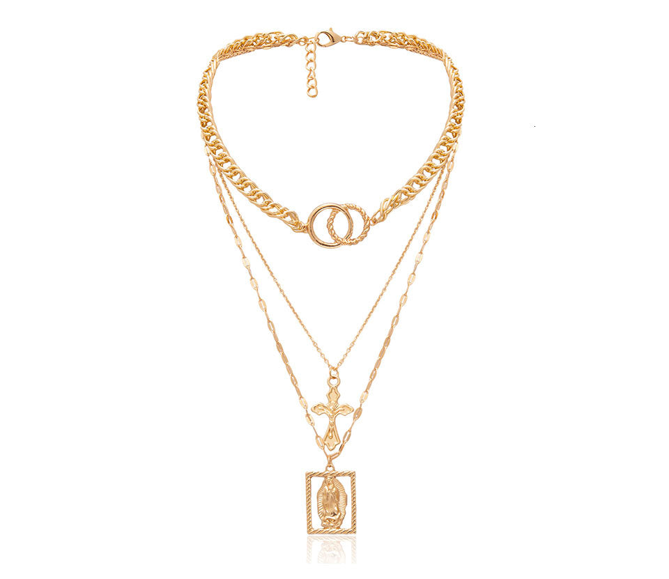 Collier Vintage À Double Anneau Multicouche Avec Jésus