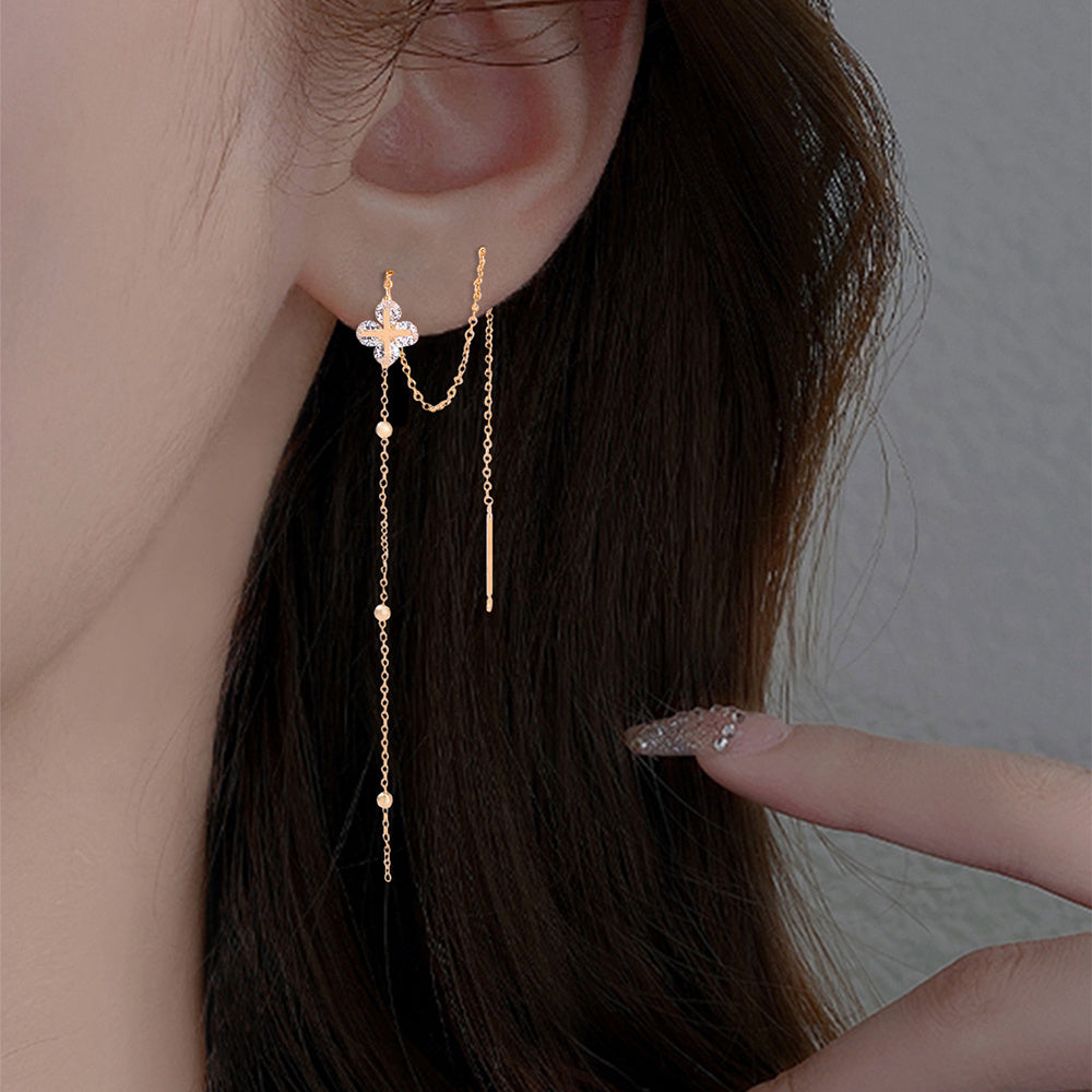 Gold Earrings with Jesus Cross and Zircon