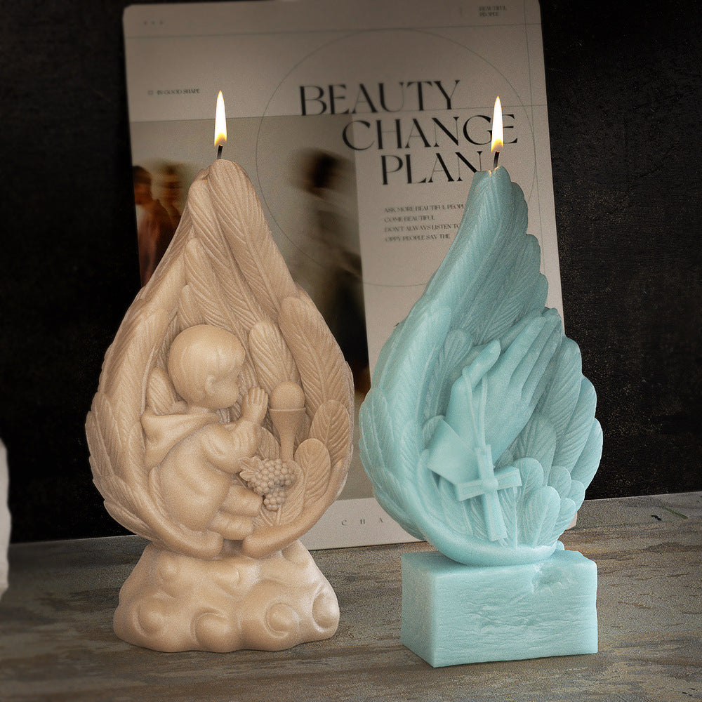 Moule en Silicone pour Bougie - Ailes d'Ange avec Prière de Jésus