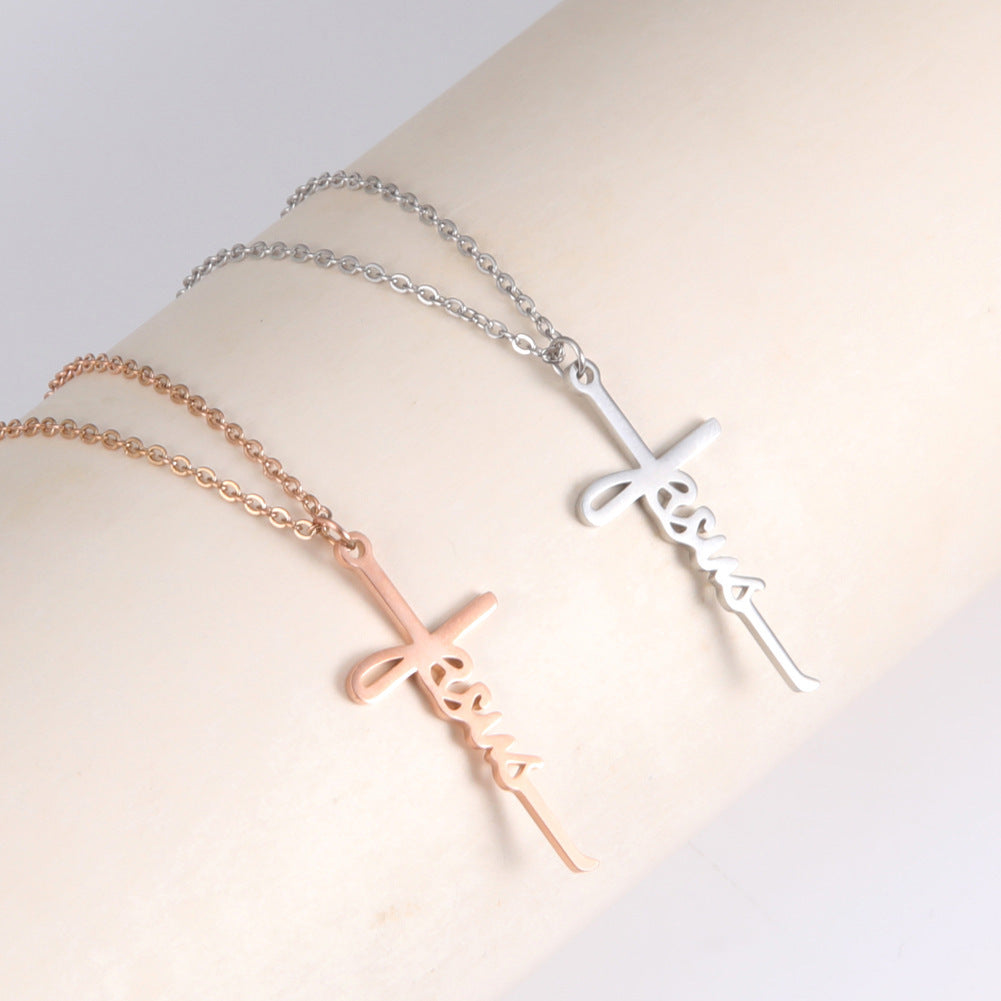 Collier en Acier Inoxydable avec Pendentif Croix de Jésus