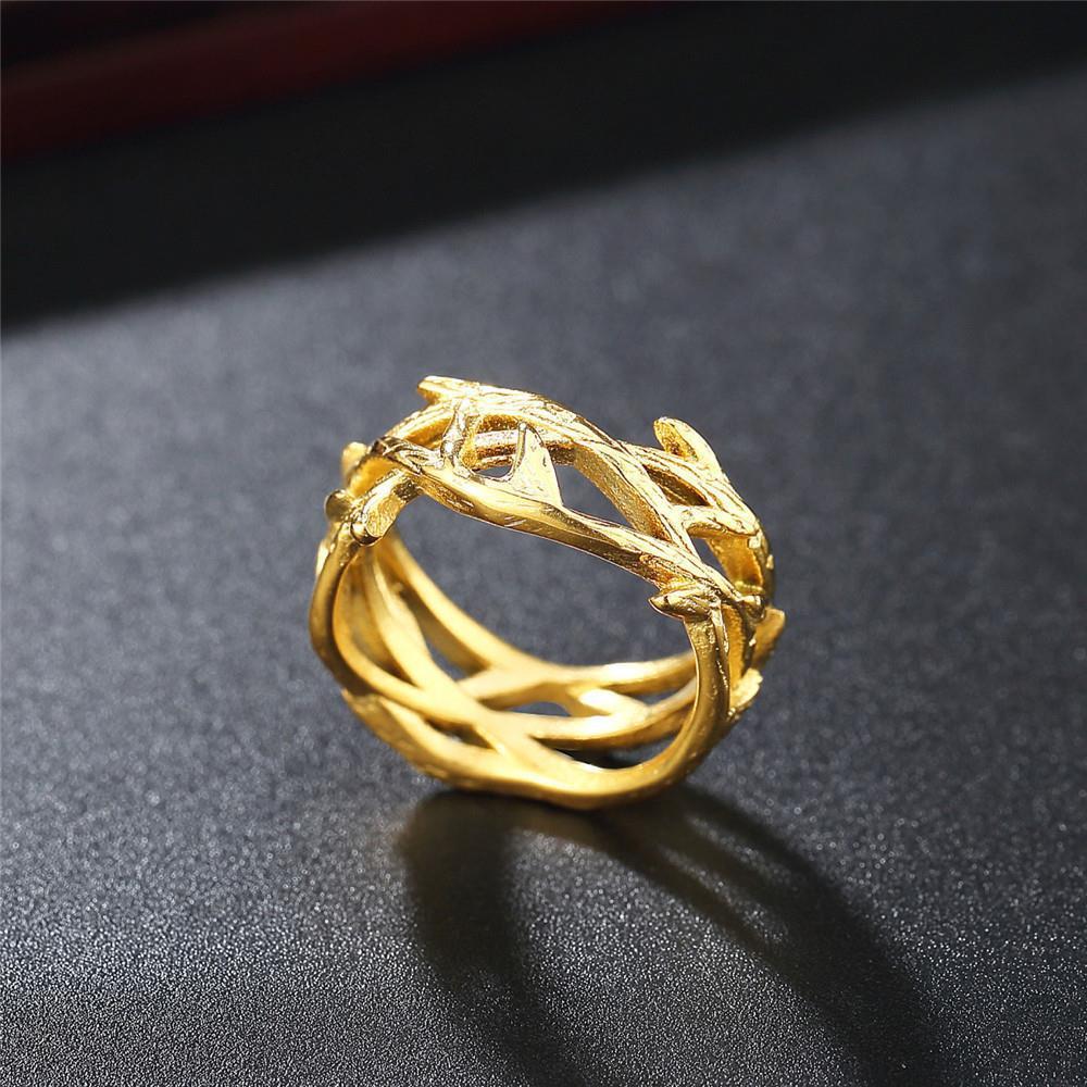 Bague en Acier Titane Couronne d'Épines et Branche d'Olivier