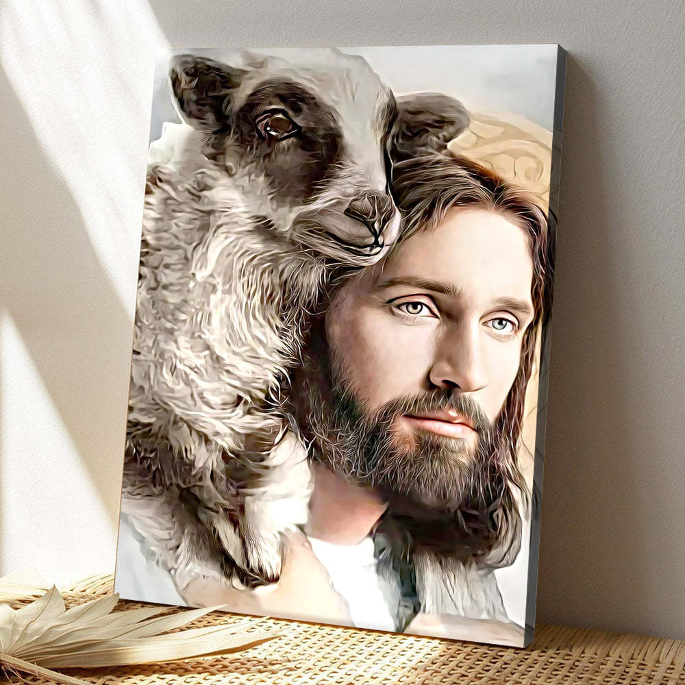 Peinture à l'Huile de Jésus et des Moutons