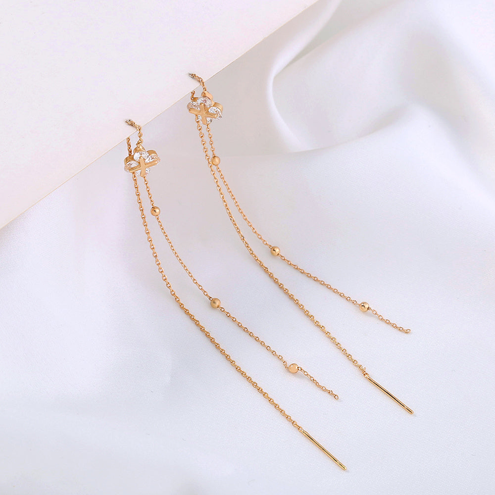 Gold Earrings with Jesus Cross and Zircon