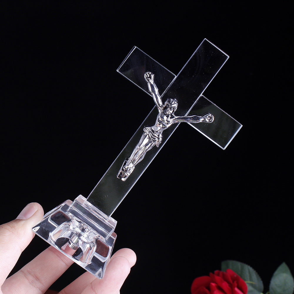 Crystal Cross Statue with Jesus Night Light