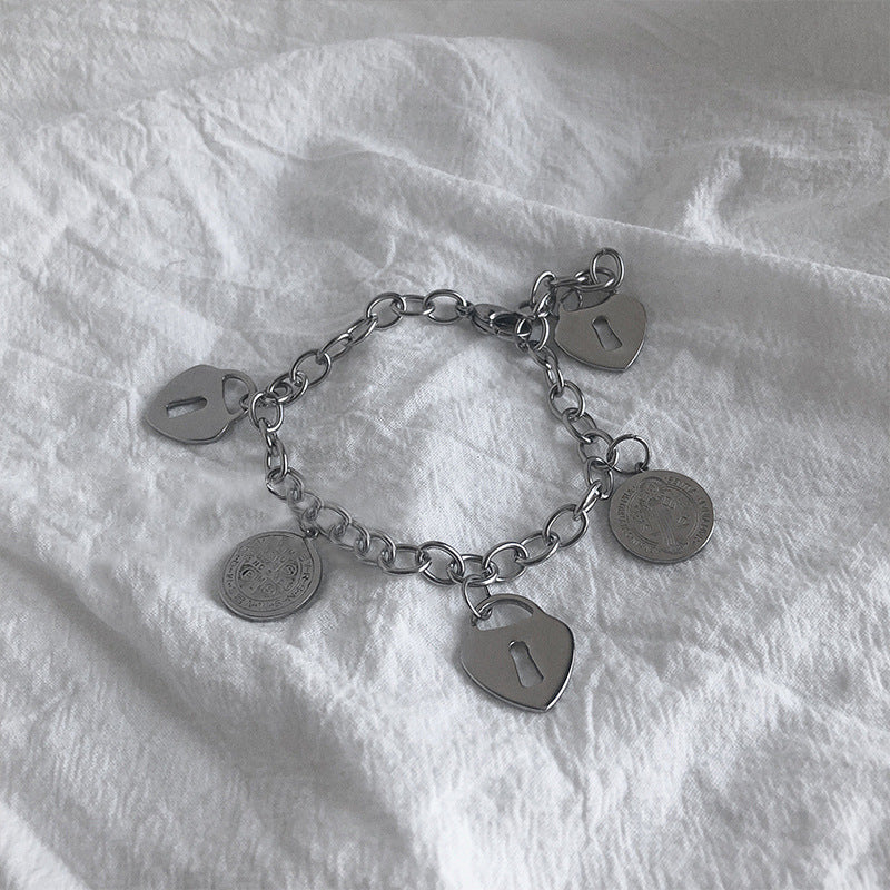 Jesus Heart and Padlock Pendant Bracelet 