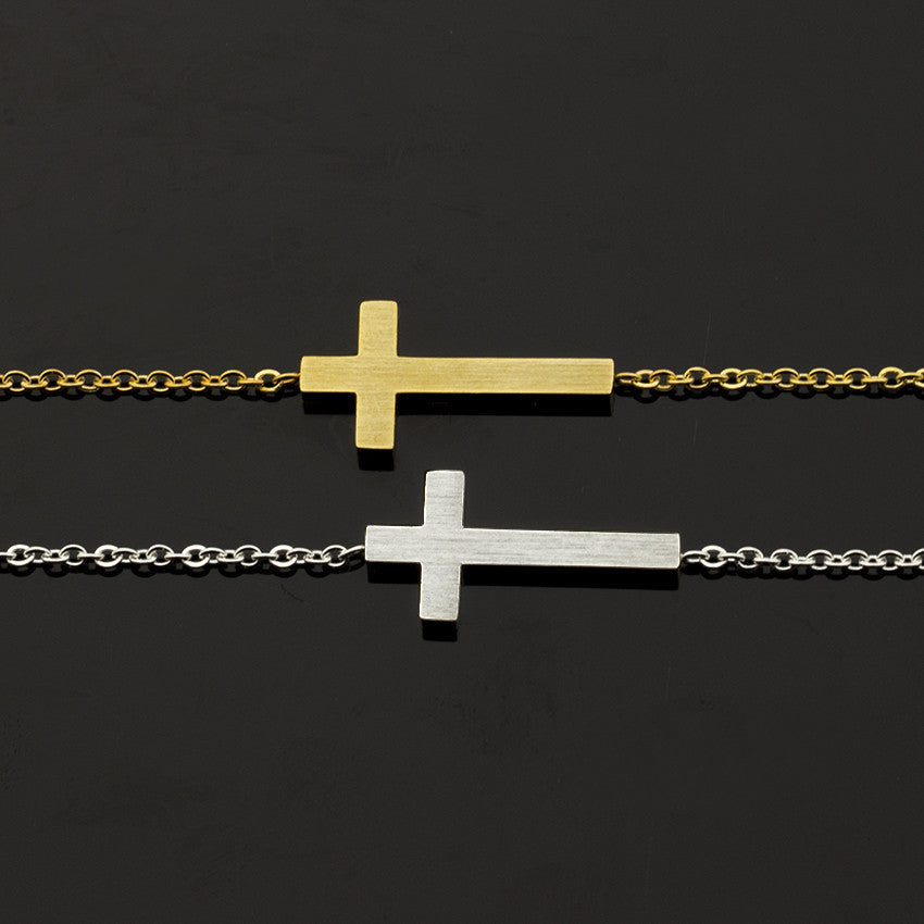 Silver and Gold Jesus Cross Bracelet