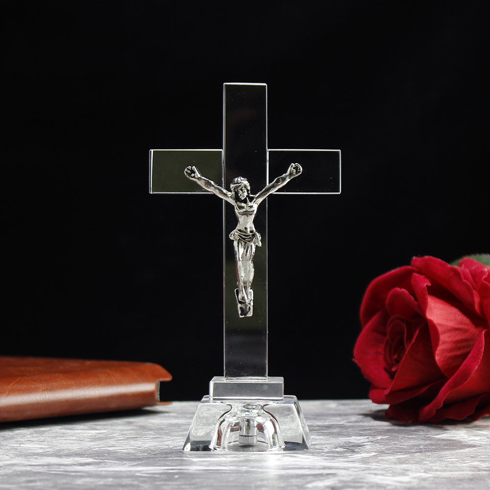 Crystal Cross Statue with Jesus Night Light