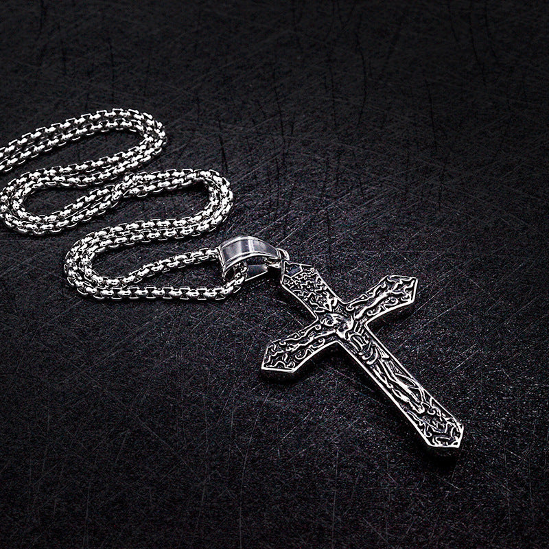 Titanium Steel Necklace with Jesus Cross Pendant 