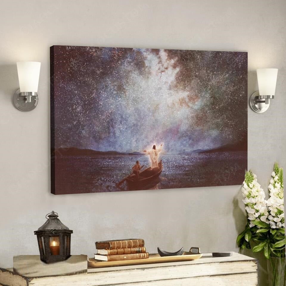 "Calm and Stars - Jesus": Starry Oil Painting 