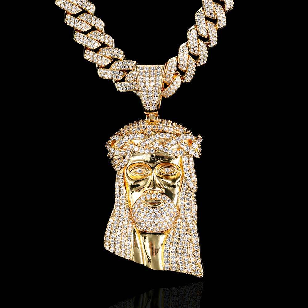 Gold Plated Jesus Head Pendant Necklace 